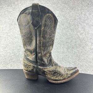 Corral Snip Toe Western Boots Teens Size 3 T Black Distressed Cross Wings Cowboy